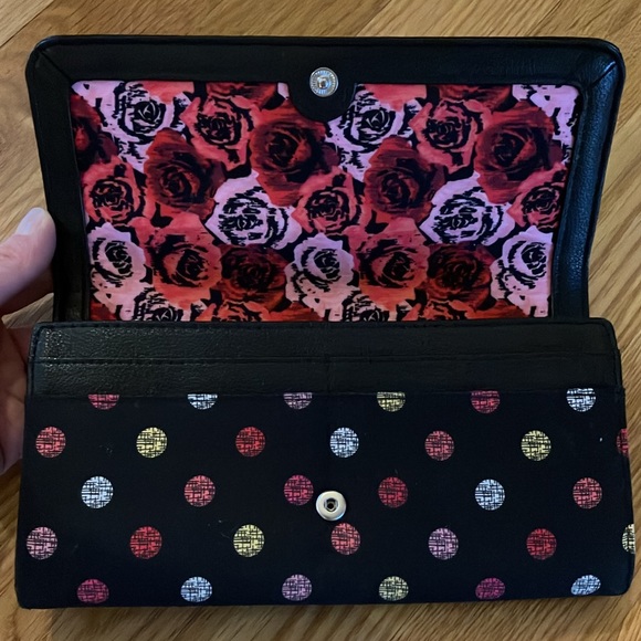 NWOT Vera Bradley Havana Rose Fabric/Faux Leather Polka Dot Wallet - Picture 5 of 8